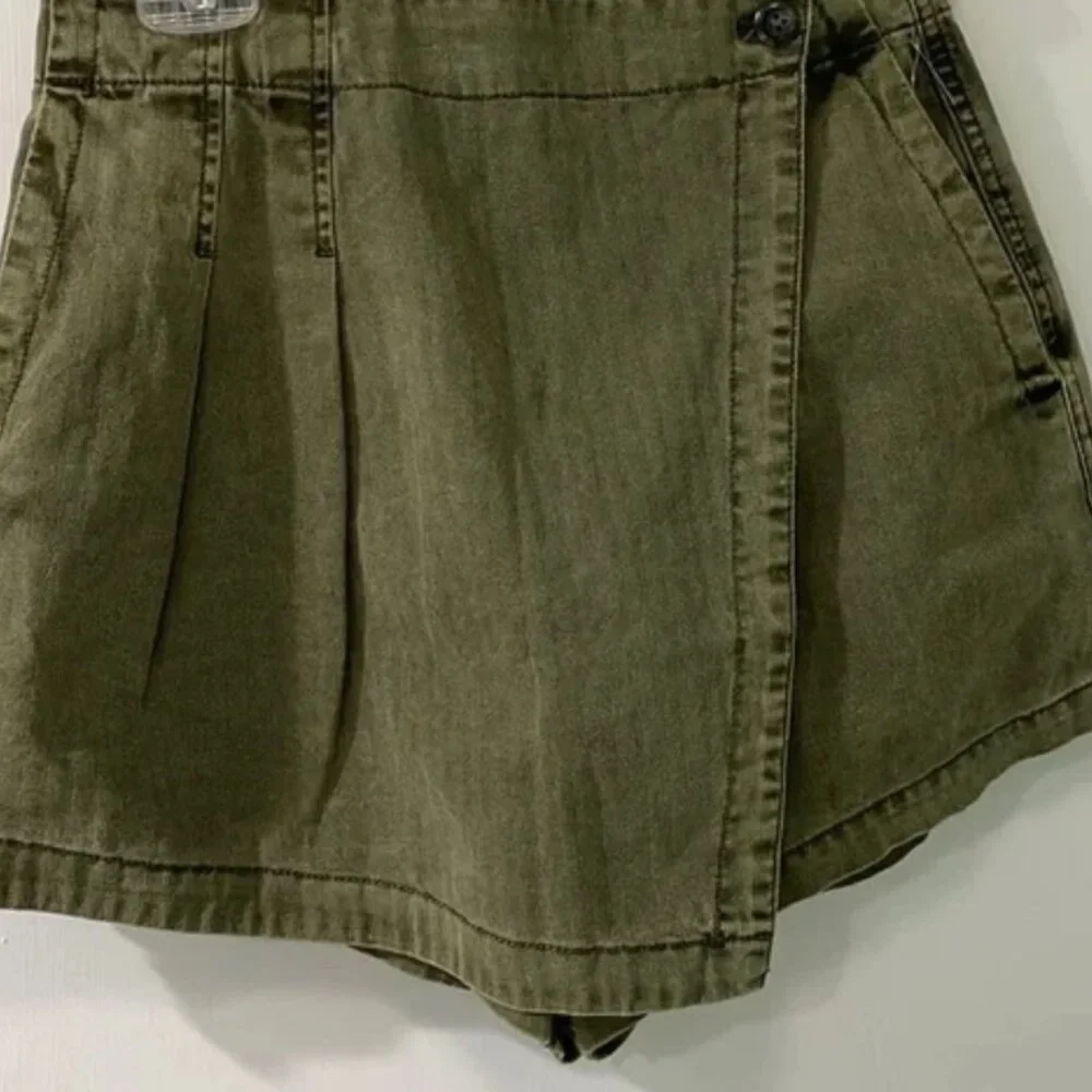 Free People Olive Green Wrap-Front Denim Skort - Picture 5 of 7